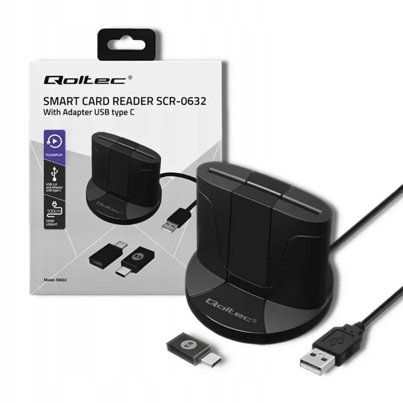 Universalus išmaniųjų kortelių skaitytuvas Qoltec 50632 USB 2.0 juodas 1m laidas