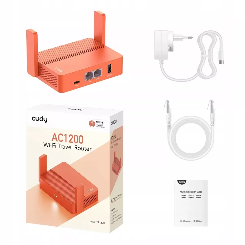 Nešiojamasis maršrutizatorius Cudy AC1200 (TR1200) — oranžinis, maitinamas per kintamosios srovės adapterį, 1x RJ-45 LAN/WAN, USB 2.0