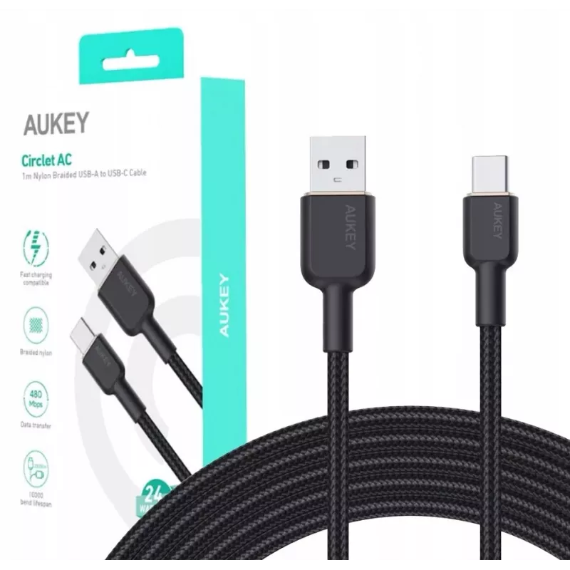 USB A į USB C laidas Aukey CB-NAC1, 1 m, pintas nailonas, USB PD 60W, USB 2.0
