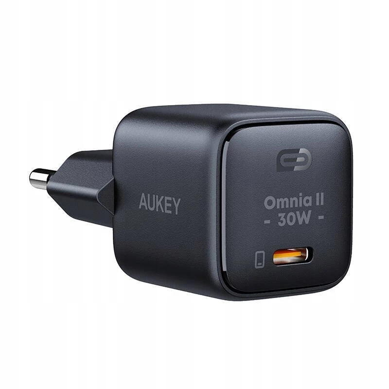Sieninis įkroviklis Aukey PA-B1L USB-C 30W juodas — kompaktiškas USB‑C PD maitinimo adapteris