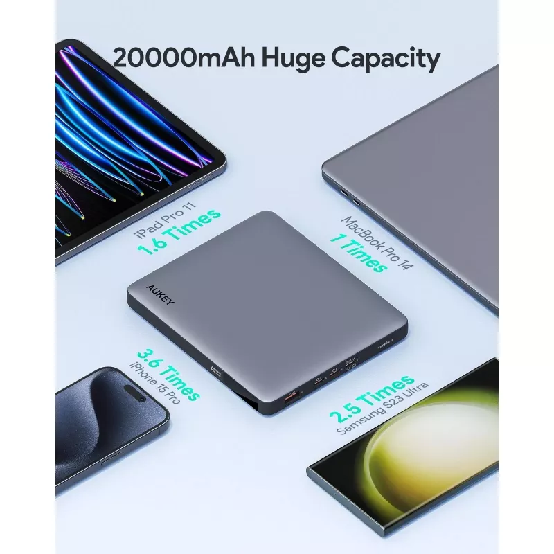 AUKEY Sprint X 20000mAh 100W nešiojamojo kompiuterio maitinimo blokas su PD3.0 - pilka