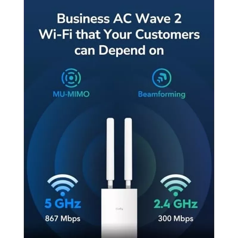 Prieigos taškas Cudy AP1300 Outdoor — dviejų juostų 2,4/5 GHz, 300/867 Mbps, IP65, PoE, 2 išorinės RP‑SMA antenos