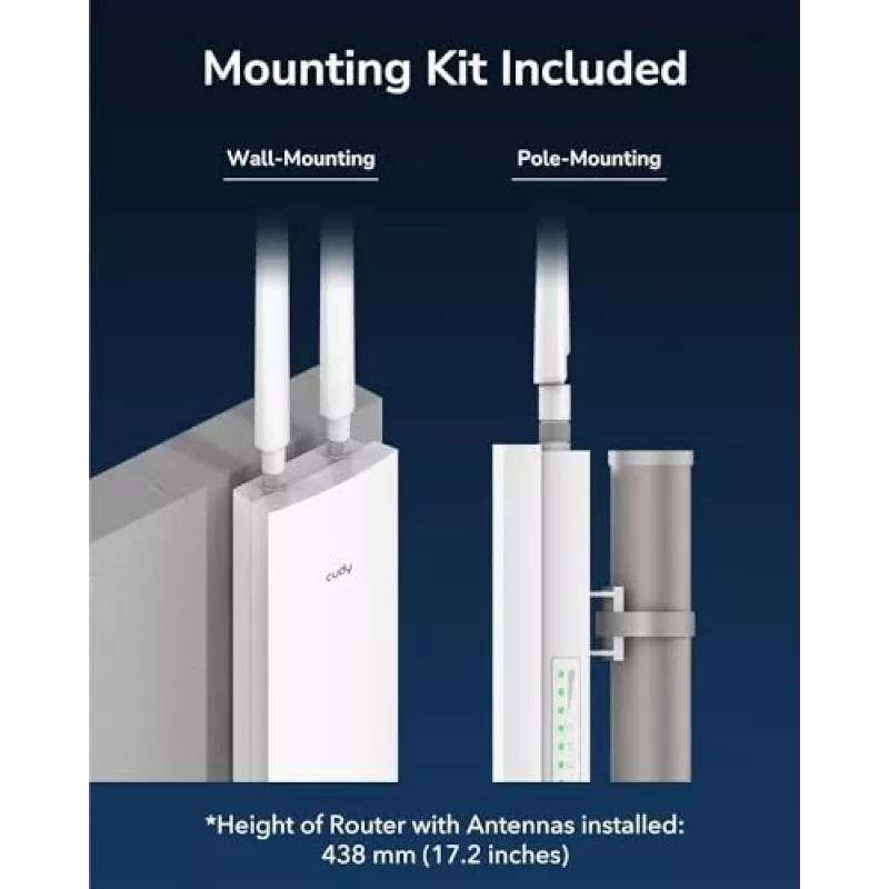Prieigos taškas Cudy AP1300 Outdoor — dviejų juostų 2,4/5 GHz, 300/867 Mbps, IP65, PoE, 2 išorinės RP‑SMA antenos