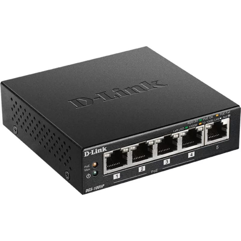 D-Link DGS-1005P/E tinklo jungiklis Nevaldomas Gigabit Ethernet (10/100/1000) Power over Ethernet (PoE) Juoda