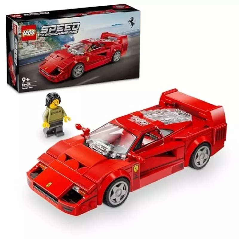 LEGO Speed Champions Ferrari F40 Supercar – pastatomas automobilio modelis 9 metų ir vyresniems berniukams ir mergaitėms su vairuotojo minifigūrėle, vaikų kambario dekoras