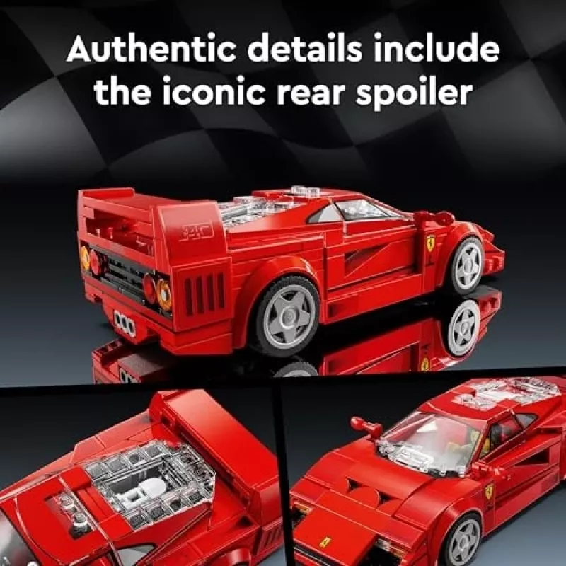 LEGO Speed Champions Ferrari F40 Supercar – pastatomas automobilio modelis 9 metų ir vyresniems berniukams ir mergaitėms su vairuotojo minifigūrėle, vaikų kambario dekoras