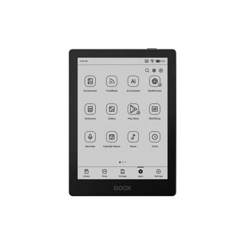 E. skaityklė Onyx Boox 6 colių (15,2 cm) su 1448×1072 E‑ink, 32 GB, 2 GB RAM, Android 11, dviejų juostų Wi‑Fi, Bluetooth 5.0, MicroSD, USB‑C, juoda