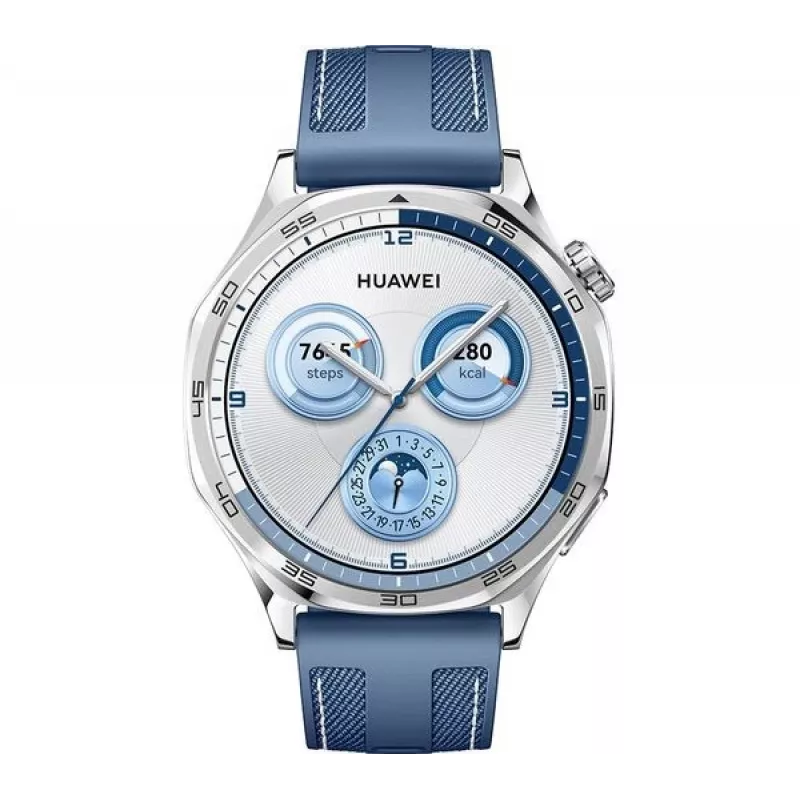Išmanusis laikrodis HUAWEI WATCH GT5 46mm — 1,43 colio AMOLED, GPS, 524 mAh, nerūdijančio plieno korpusas, mėlyna austa juosta