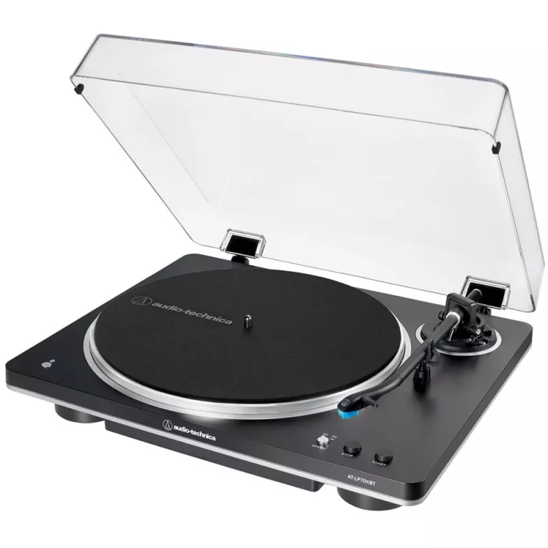 AT-LP70XBTBS, Patefonas juodas/sidabrinis, Integruotas fono išankstinis stiprintuvas, Bluetooth, visiškai automatinis, diržinė pavara