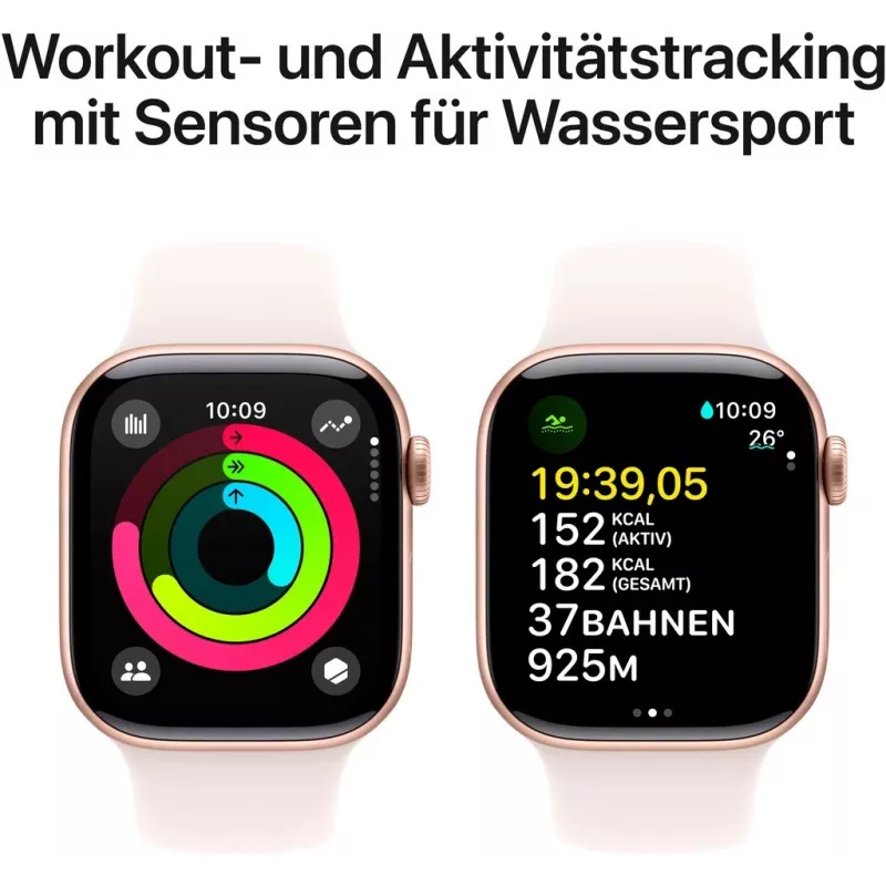 APPLE Watch Series 10 GPS 42mm rožinio aukso aliuminio korpusas su šviesiai rausvu sportiniu dirželiu - S/M