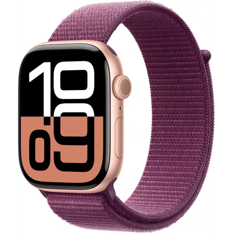 APPLE Watch Series 10 GPS 46 mm rožinio aukso aliuminio korpusas su slyvų spalvos „Sport Loop“ apyranke