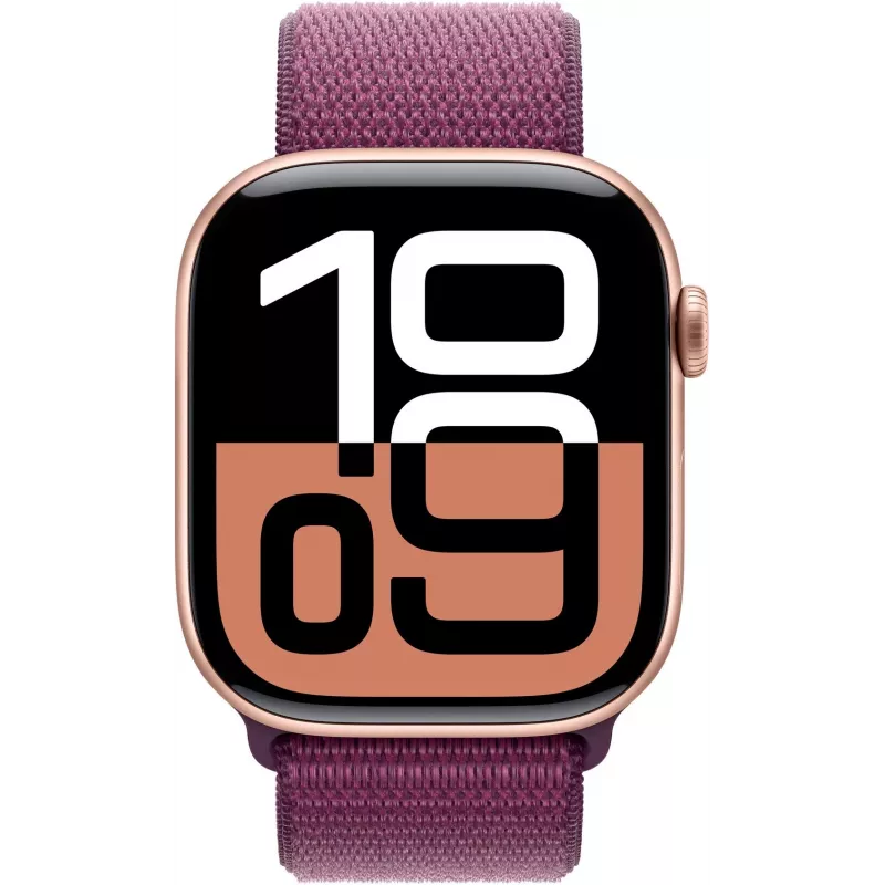 APPLE Watch Series 10 GPS 46 mm rožinio aukso aliuminio korpusas su slyvų spalvos „Sport Loop“ apyranke