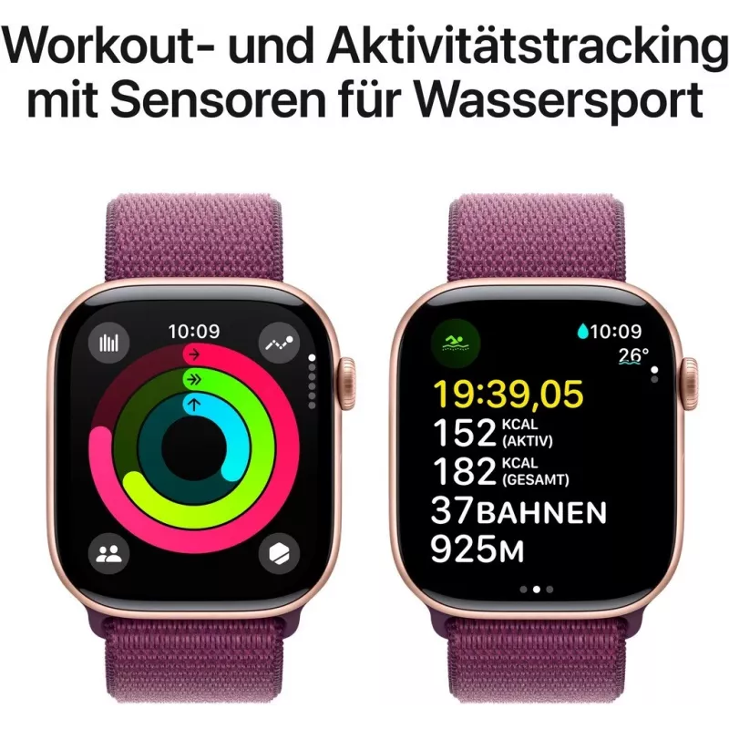 APPLE Watch Series 10 GPS 46 mm rožinio aukso aliuminio korpusas su slyvų spalvos „Sport Loop“ apyranke