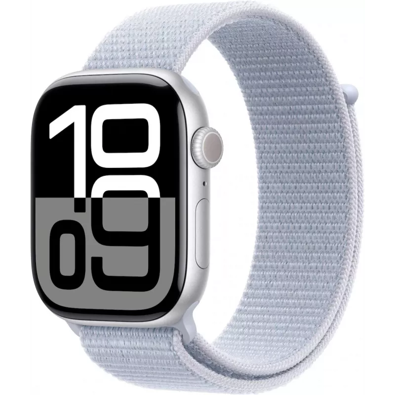 APPLE Watch Series 10 GPS 46 mm sidabrinis aliuminio korpusas su Blue Cloud sportine kilpa