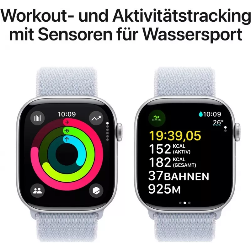 APPLE Watch Series 10 GPS 46 mm sidabrinis aliuminio korpusas su Blue Cloud sportine kilpa