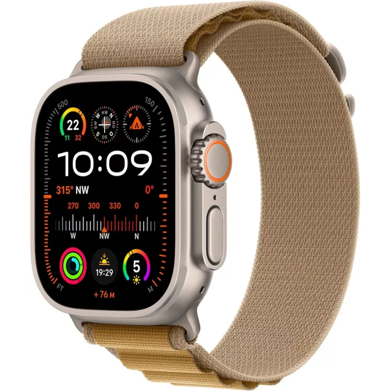 Apple Watch Ultra 2 GPS + Cellular 49mm Natural Titanium Case mitTan Alpine Band - Medium (MX4F3FD/A)