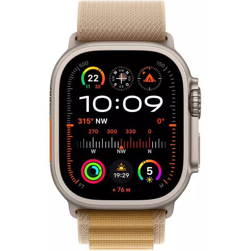 Apple Watch Ultra 2 GPS + Cellular 49mm Natural Titanium Case mitTan Alpine Band - Medium (MX4F3FD/A)