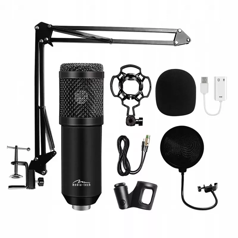 Laidinis kompiuterinis mikrofonas MEDIA-TECH MT397K su XLR įvestimi, staliniu stovu, 2,4 m kabeliu, 20–20000 Hz, -32 dB jautrumu
