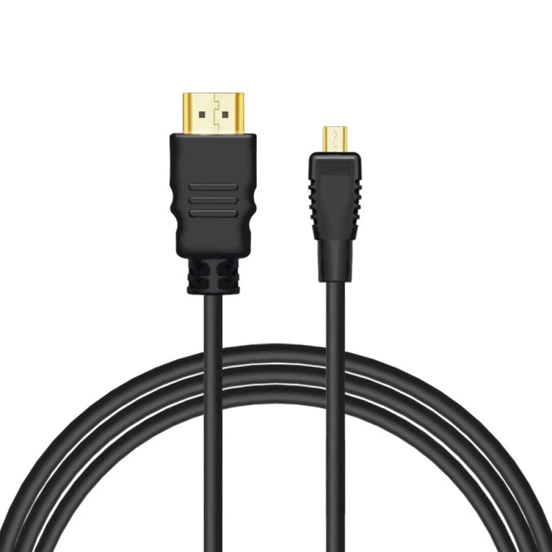 HDMI laidas SAVIO CL-39 1 m — Type A (kištukas) į Type D Micro (kištukas), HDMI 1.4, 4096x2160, ARC, Ethernet, paauksuoti kontaktai, juodas