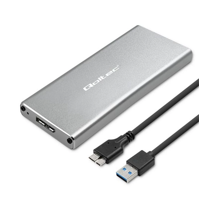 Aliuminio korpusas QOLTEC 51833, skirtas M.2 SSD, SATA į USB 3.0, palaiko iki 2TB