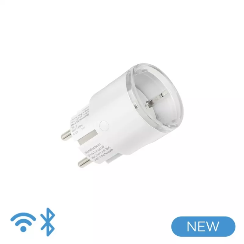 Išmanusis lizdas Shelly Plug S Gen3 — „Wi‑Fi“ išmanusis lizdas su energijos stebėjimu, F tipas, 110–230 V, 2500 W, baltas