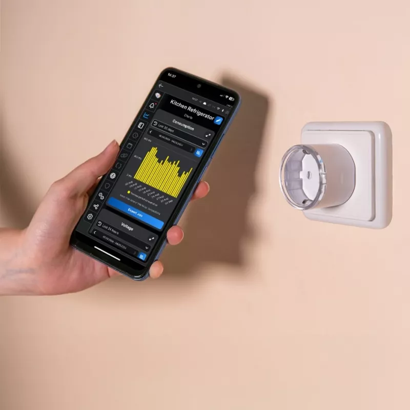 Išmanusis lizdas Shelly Plug S Gen3 — „Wi‑Fi“ išmanusis lizdas su energijos stebėjimu, F tipas, 110–230 V, 2500 W, baltas