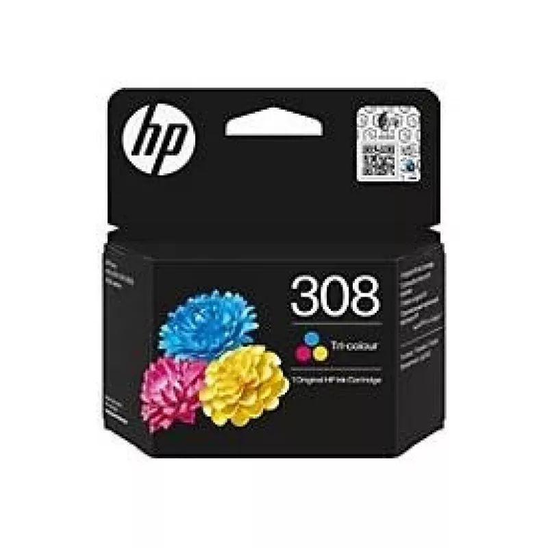 Original HP 308 trijų spalvų kasetė, standartinė išeiga, žydra, purpurinė, geltona, dažų pagrindo rašalas, 1 vnt., 120 puslapių, kombinuotas rinkinys