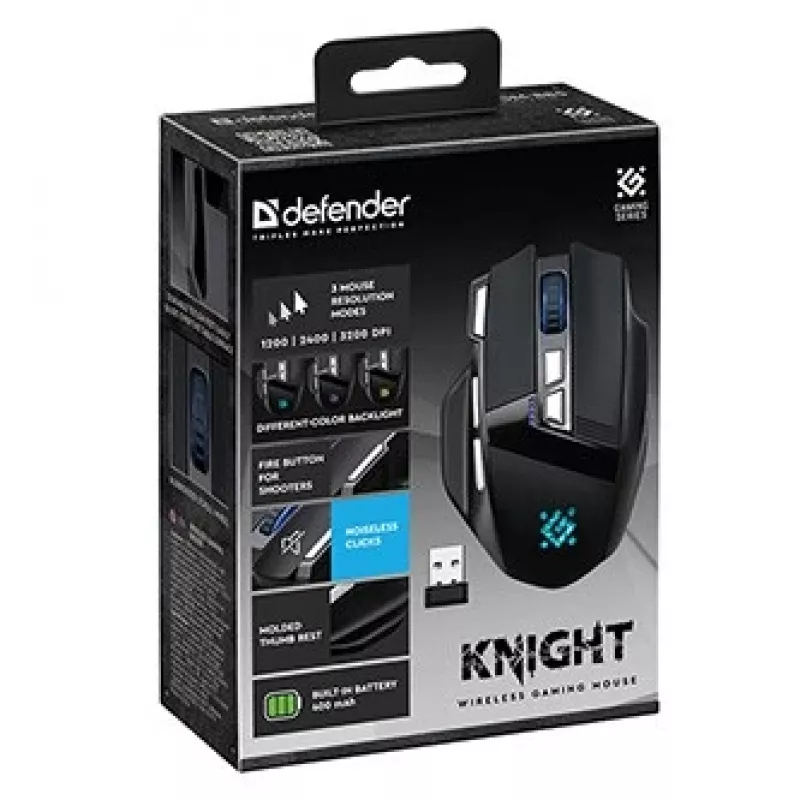 pelė DEFENDER GM-885 KNIGHT RF WIRELESS 3200dpi 8P Juoda