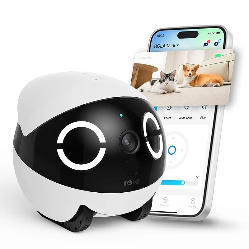 Robotas Jūsų Augintiniui Stebėti Enabot Rola Mini — Wi‑Fi, 5000 mAh baterija, 3 MP, 137° regėjimo laukas, Balta/Juoda