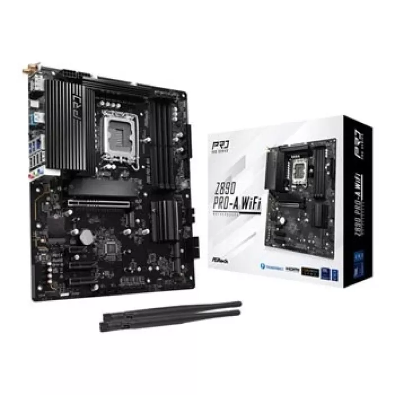 Pagrindinė plokštė ASRock Z890 Pro-A WiFi — Intel Z890, LGA 1851, ATX, DDR5, 4x DIMM, 256GB, Wi‑Fi 6E, 2.5Gb LAN