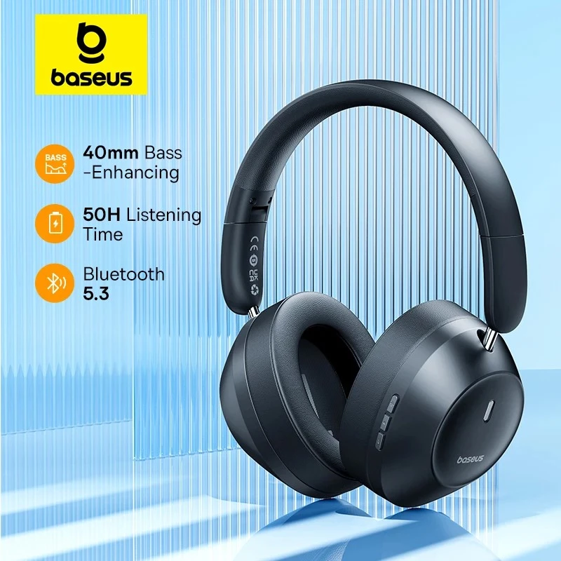 Baseus Bass 30 Max belaidės ausinės Bluetooth 5.3 ant ausies ausinės su žemų dažnių stiprinimu 40 mm diafragma itin mažo delsimo ausinės 50H