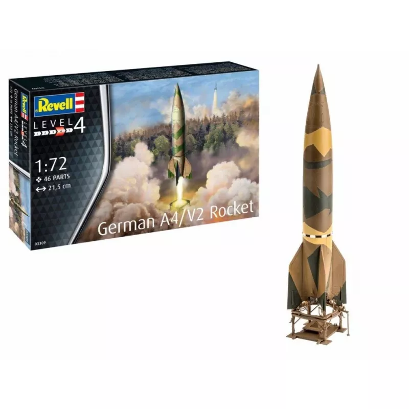 Plastikinis modelio rinkinys REVELL A4/V2 raketa, mastelis 1:72, demonstracinio modelio dalys