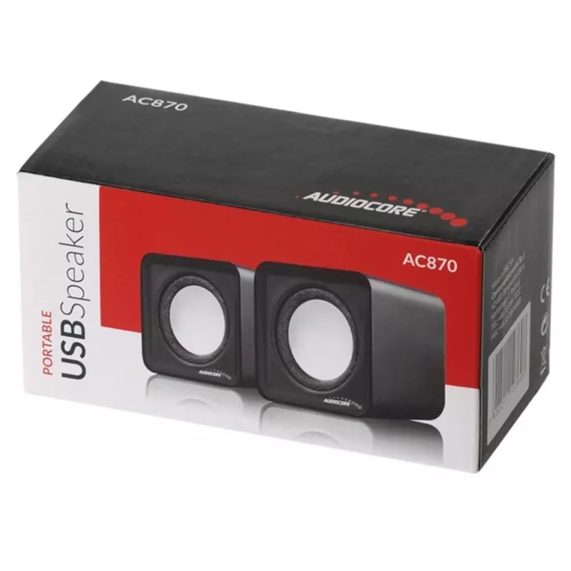 2 krypčių PC garsiakalbis Audiocore AC870 B — 3 W RMS, laidinis USB maitinimas, 3,5 mm įvestis, 2.0 kanalai