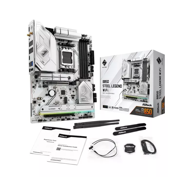 Motininė plokštė ASROCK B850 Steel Legend WiFi ATX — AMD B850, lizdas AM5, DDR5, 4x DIMM, 4x M.2, Wi‑Fi 7, 2.5Gb LAN