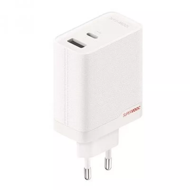 Maitinimo adapteris ONEPLUS SUPERVOOC 120W dviejų prievadų laidinis įkroviklis, 120W bendra išvestis, 1x USB-C + 1x USB-A, 100–240V, 145 g, baltas