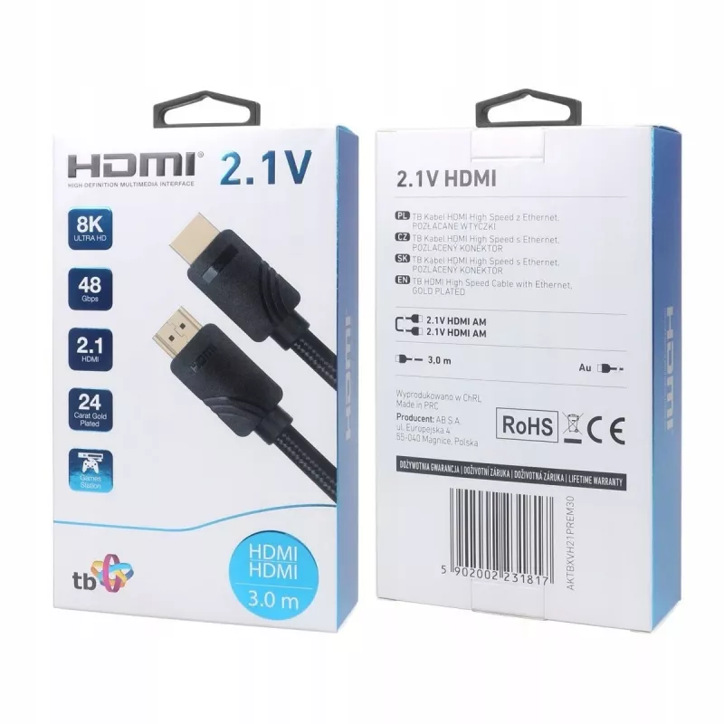 HDMI 2.1 premium laidas 3 m 8K juodas, skirtas žaidėjams