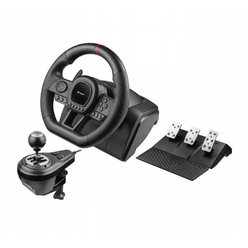 Mechaninė pavarų perjungimo svirtis TRACER TRAJOY47345 — laidinis „6-in-1“ simuliatorių lenktynininko valdiklis, 1,8 m laidas, juoda, ergonomiška neslystanti rankena, 270° pasukimas