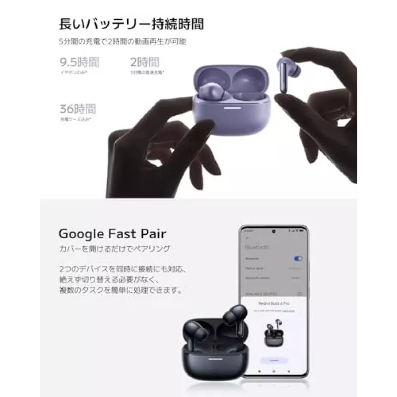 Ausinės „Xiaomi Buds 6 Pro“ — dvinarės belaidės ausinės, Bluetooth 5.3, ANC, IP54, 36 h su dėklu, belaidis įkrovimas, USB-C, kosminė juoda