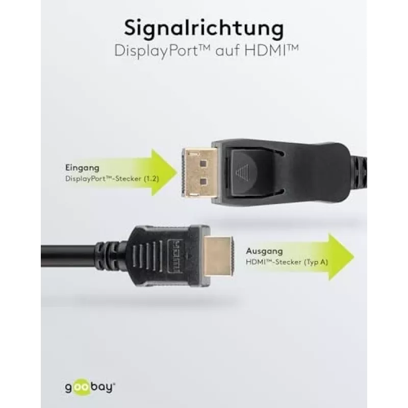 64836 DisplayPort 1.2 į HDMI adapterio kabelis 1.4 4K @ 30Hz / Itin didelės spartos HDMI kabelis / Paauksuota jungtis nepriekaištingam signalo perdavimui / Nešiojamam kompiuteriui
