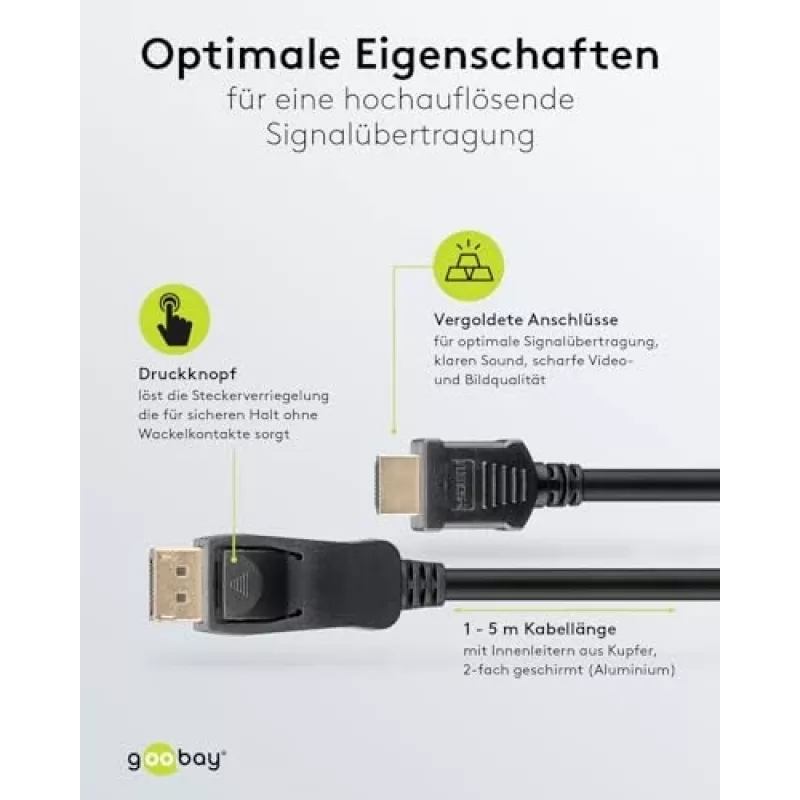 64836 DisplayPort 1.2 į HDMI adapterio kabelis 1.4 4K @ 30Hz / Itin didelės spartos HDMI kabelis / Paauksuota jungtis nepriekaištingam signalo perdavimui / Nešiojamam kompiuteriui