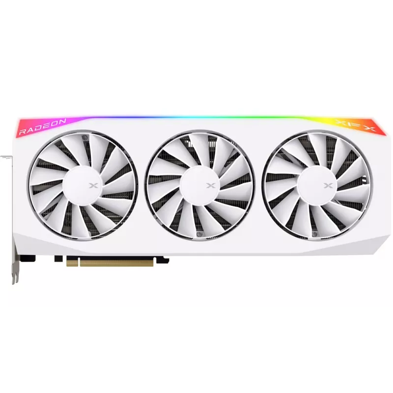 Vaizdo plokštė XFX Radeon RX 9070 XT — 16 GB GDDR6, 256 bitų, PCIe x16, 3 ventiliatoriai, balta, 360 mm