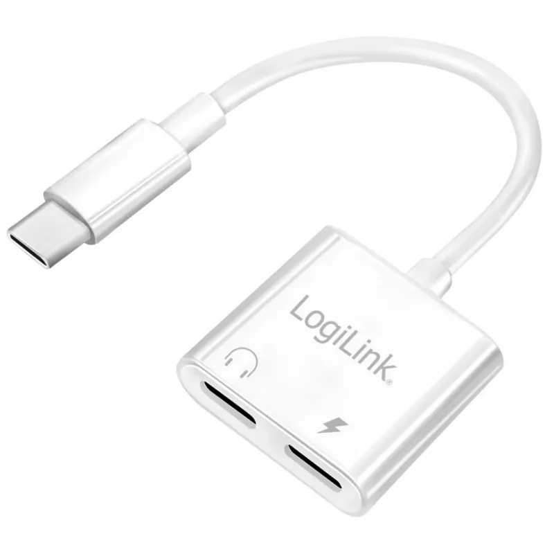 LogiLink USB-C garso adapteris USB-C/M į 2x USB-C/F 60W PD balta