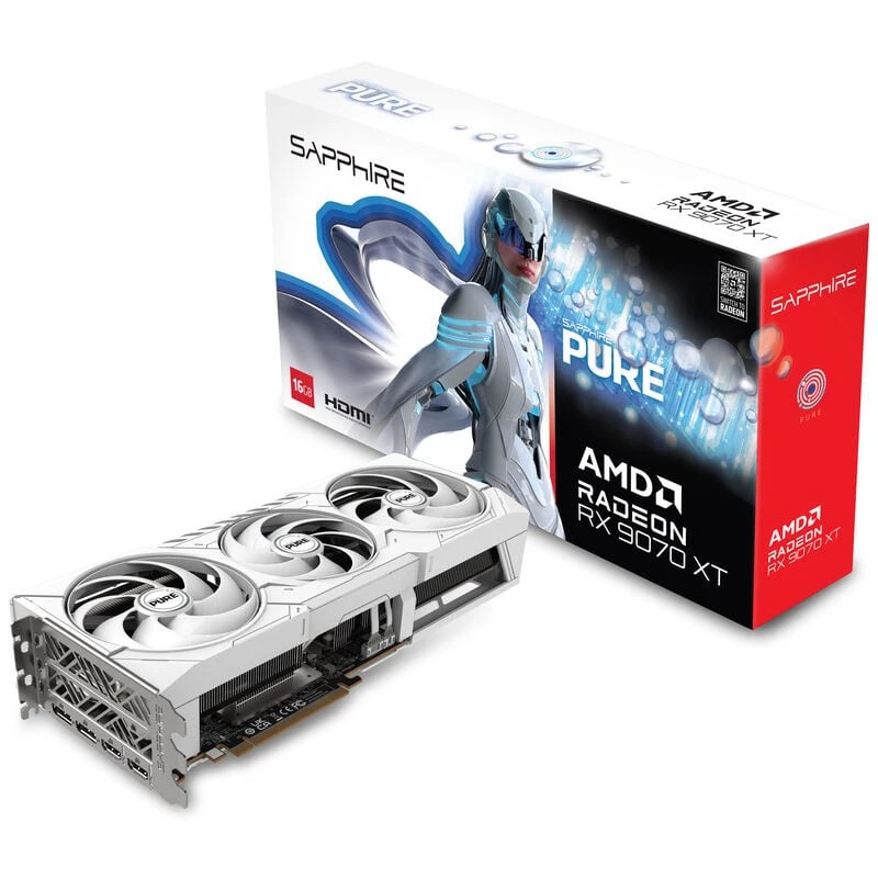 Vaizdo plokštė Sapphire Radeon RX 9070 XT — 16 GB GDDR6, PCIe 5.0, 256 bitų, 320 mm, 3 lizdų, balta