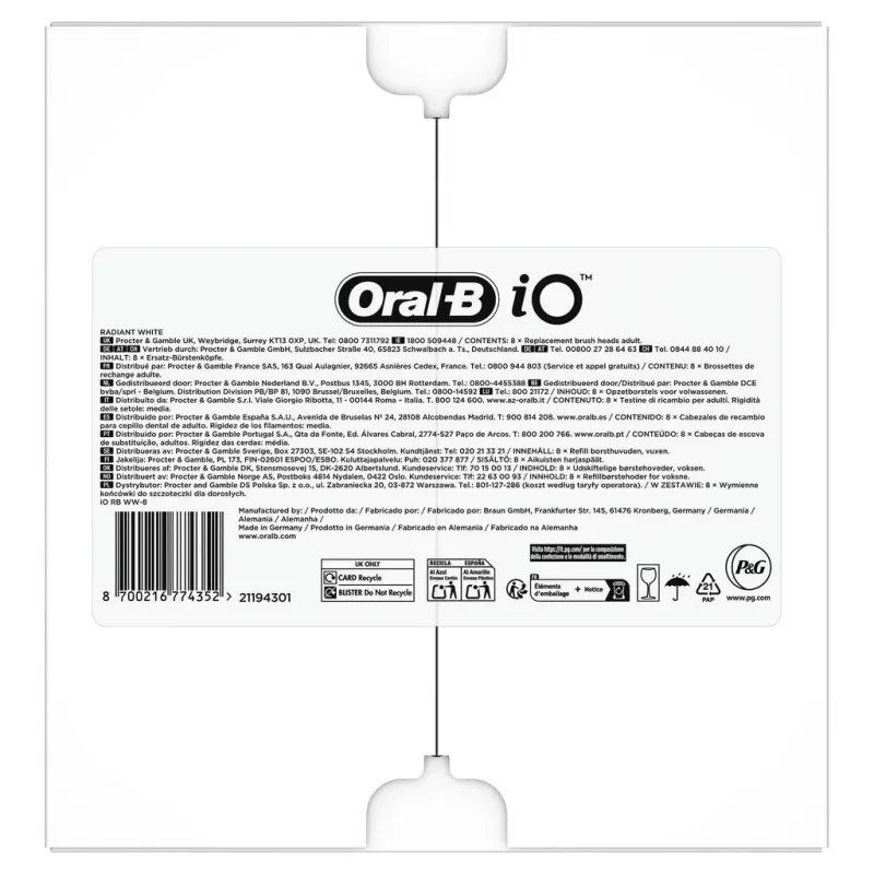 Oral-B IO Series Radiant Balta Originali šepetėlių galvutės dantų balinimui 8