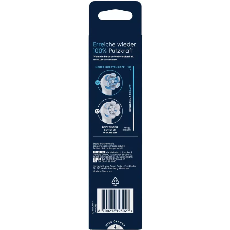Oral-B 195027 toothbrush head 4 vnt. Balta