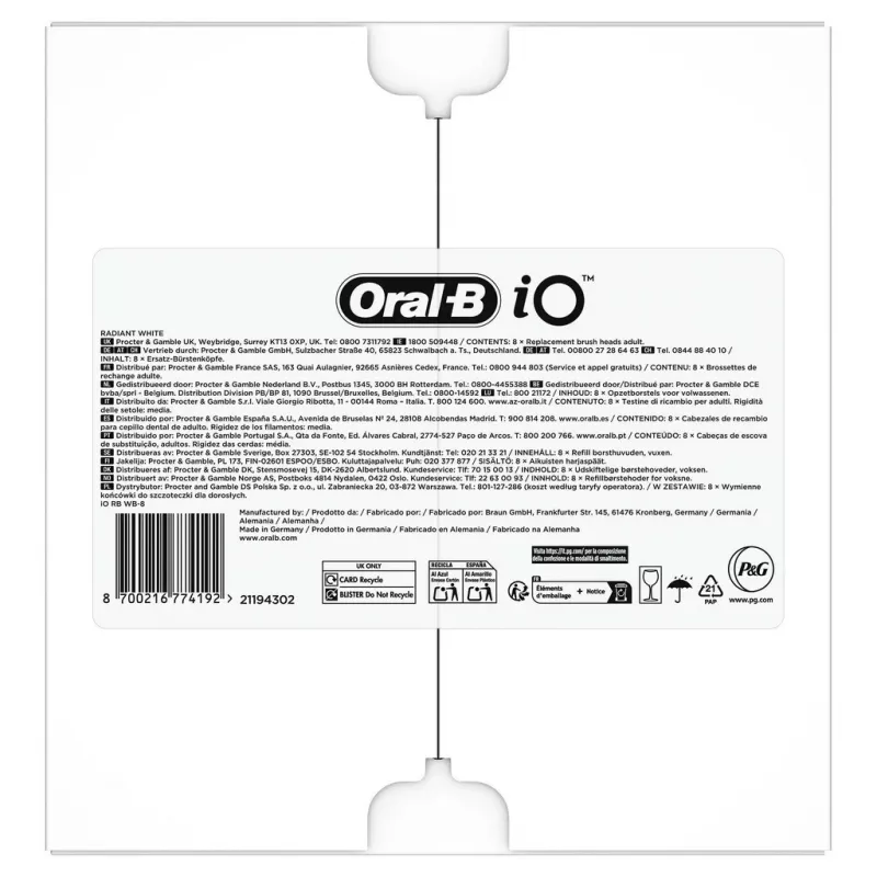 Oral-B IO Series Radiant Balta Juoda Originali šepetėlių galvutės dantų balinimui 8