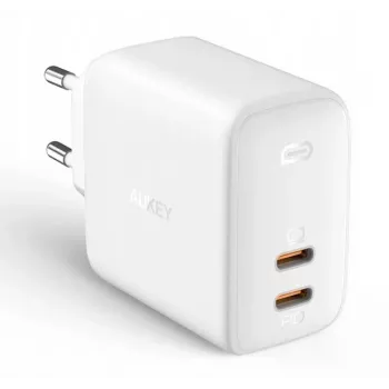 Sieninis įkroviklis Aukey PA-B4 2x USB baltas GaN – kompaktiškas USB maitinimo adapteris su dviem USB prievadais
