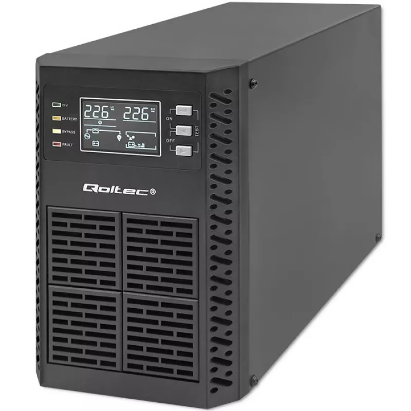 Qoltec nepertraukiamo maitinimo šaltinis (UPS) | 1kVA | 1000W | Galios koeficientas 1.0 | LCD | EPO | USB | Internetinis