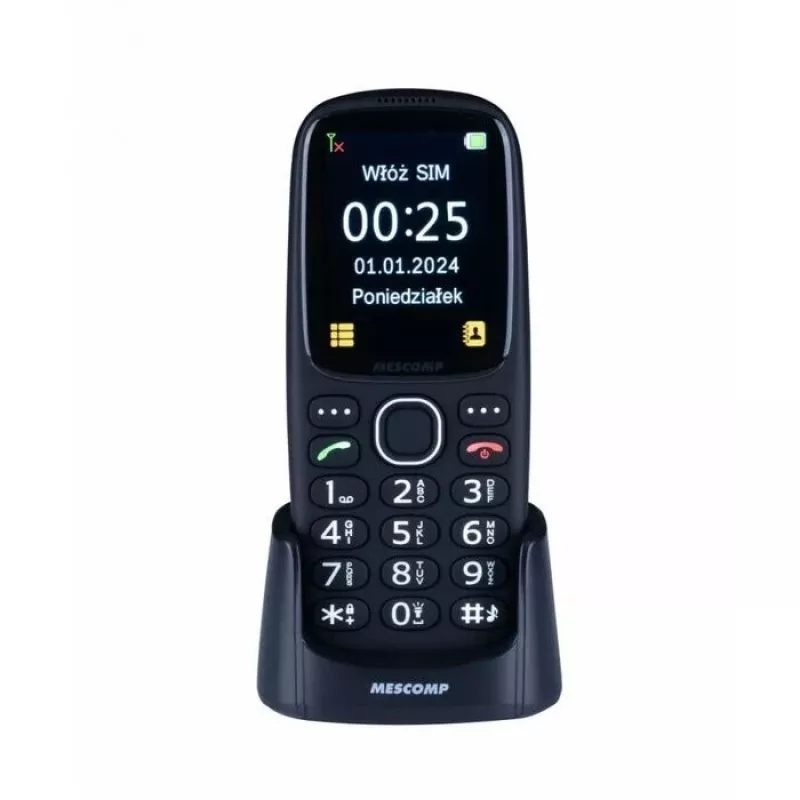 Mobilusis telefonas Mescomp MT-166 Edgar, Elegant, senjorams, 4G, juodas