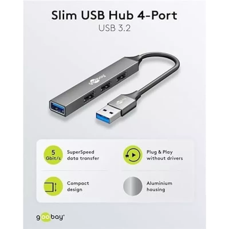 Goobay USB šakotuvas 74456 Type-A 5000 Mbit/s šviesiai pilkas
